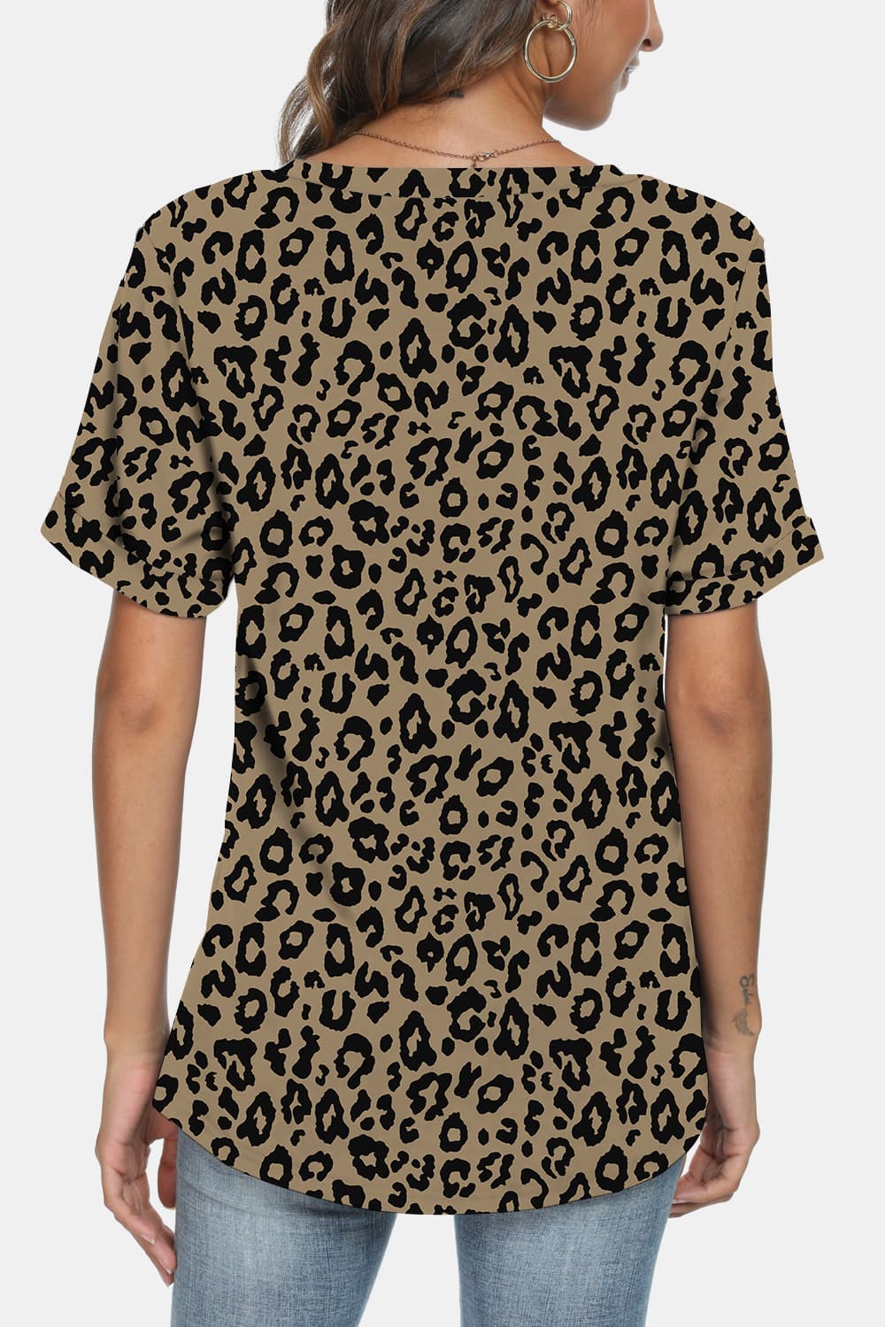 Leopard Print V-Neck Short Sleeve T-Shirt