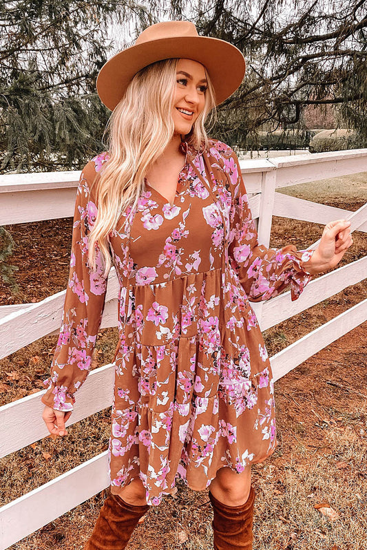 Floral Flounce Sleeve Tiered Dress