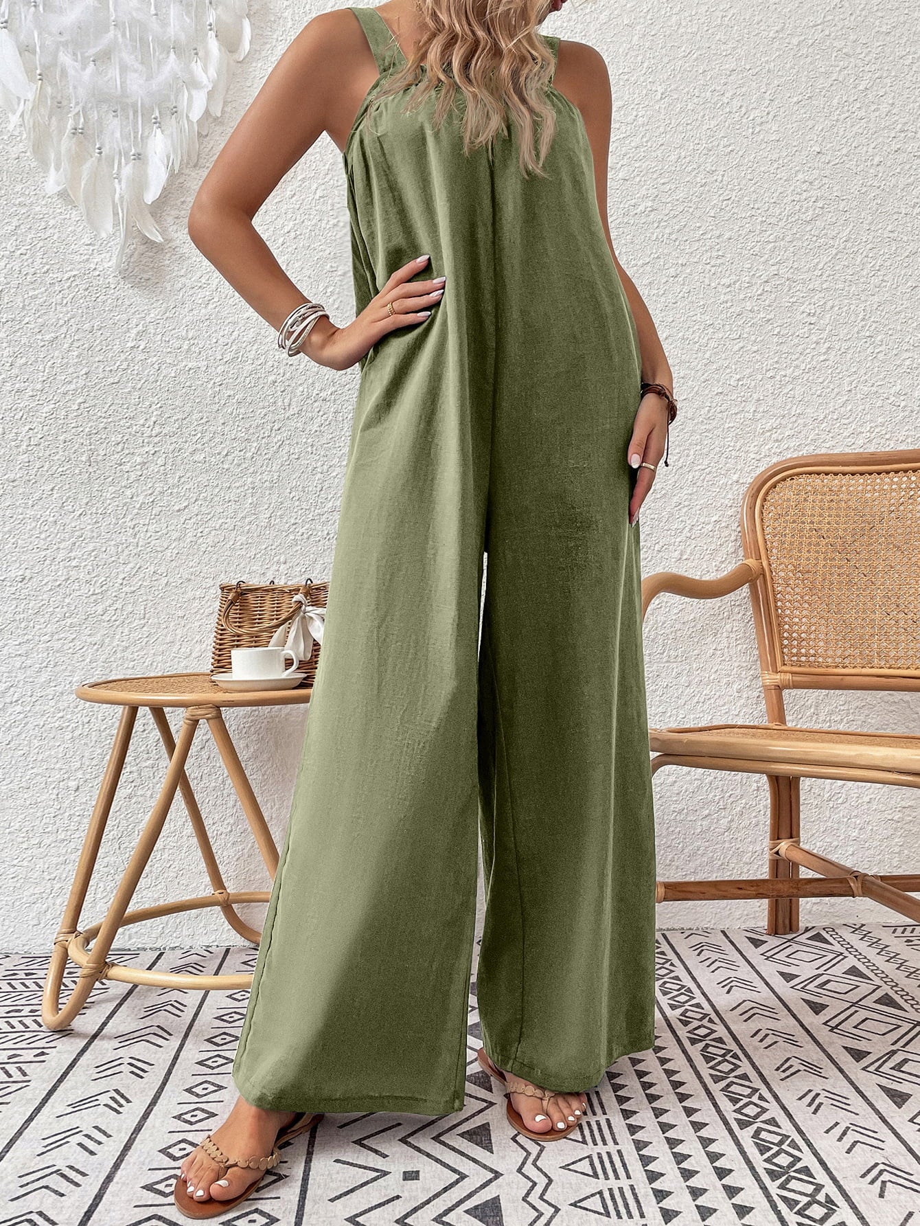 Square Neck Sleeveless Wide Leg Jumpsuit