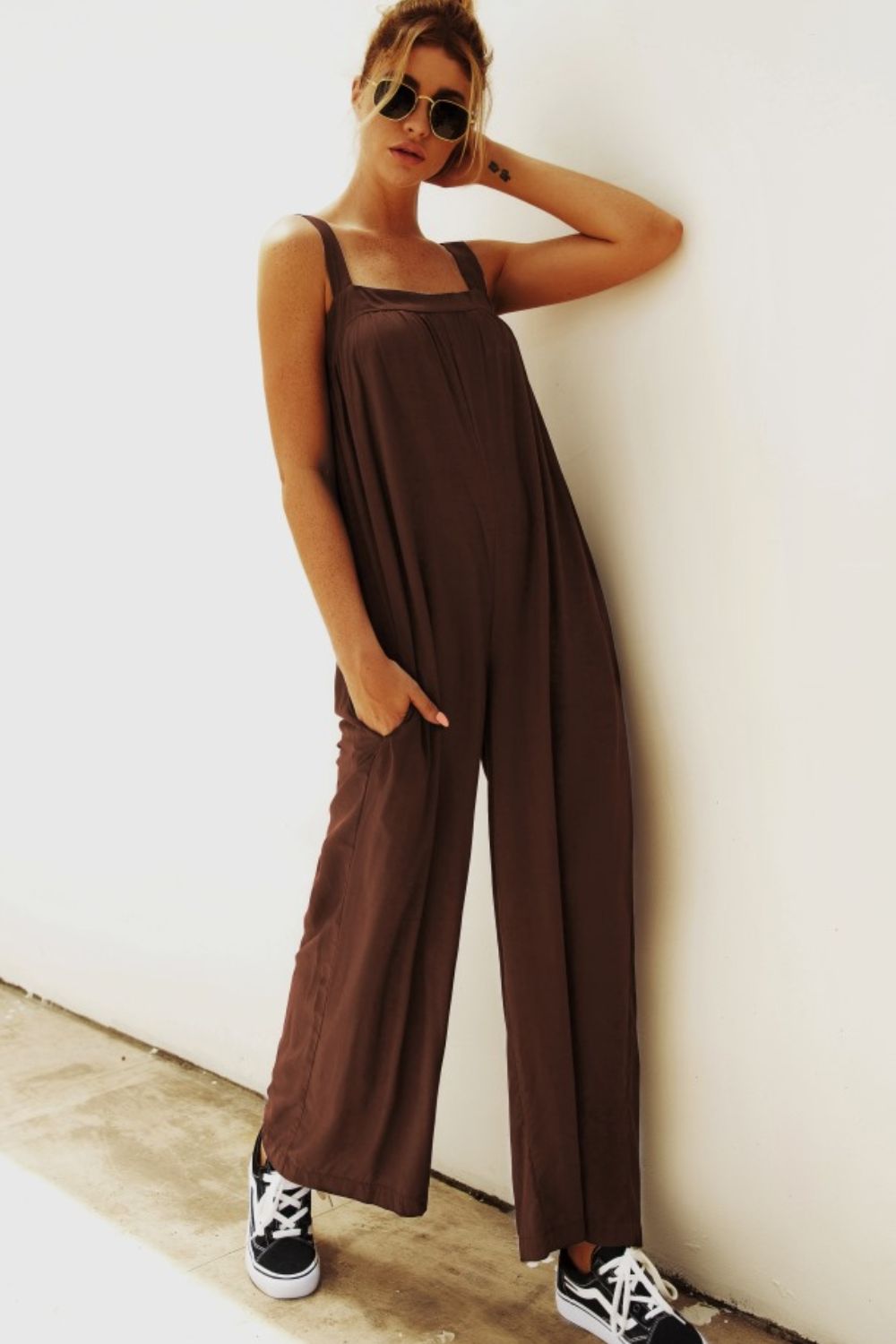 Wide Strap Wide Leg Jumpsuit