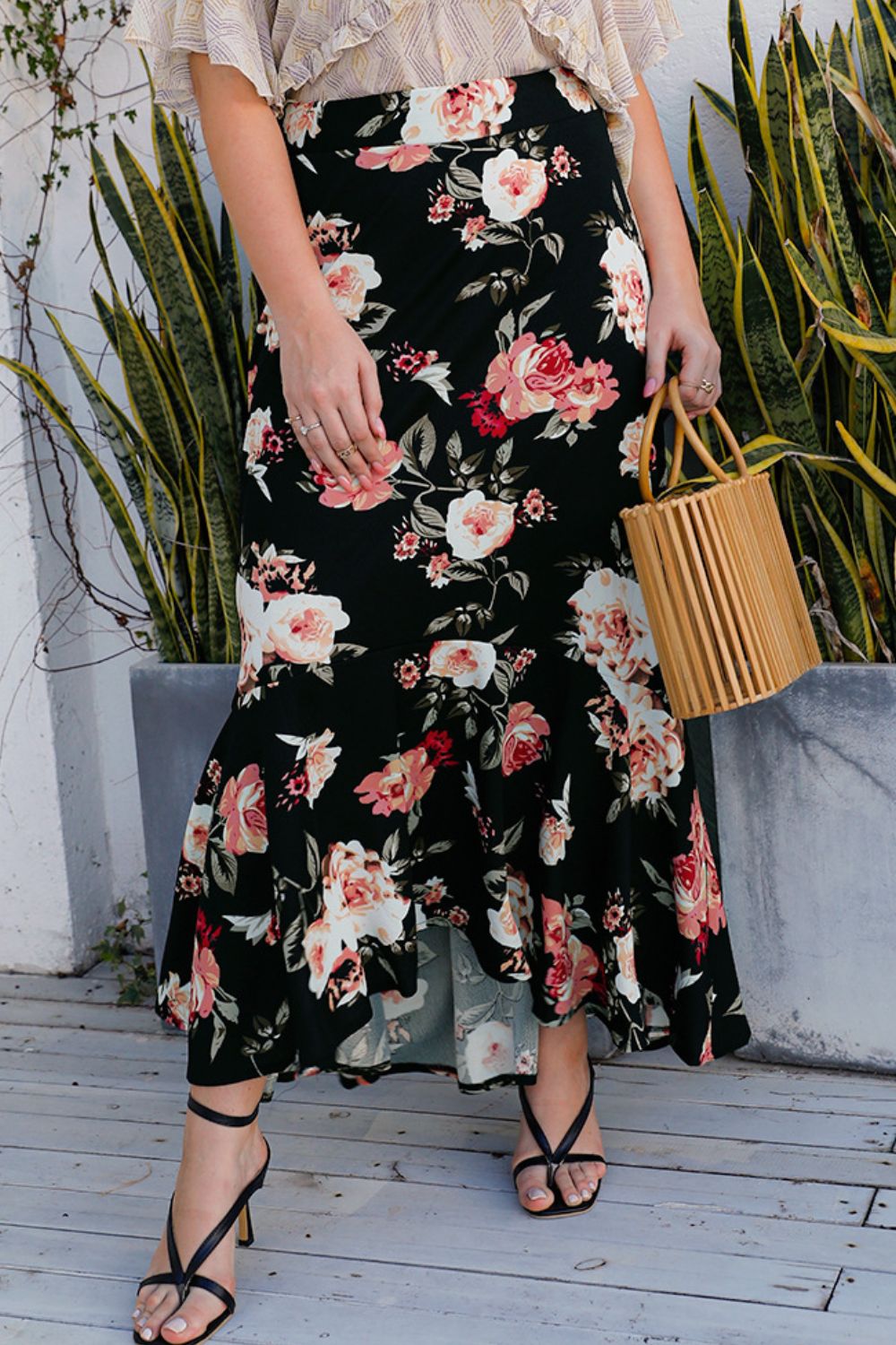 Plus Size Floral High-Rise Skirt