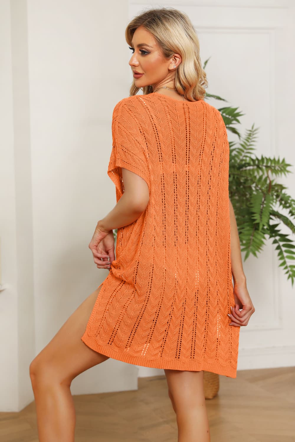 Openwork Side Slit Knit Dress