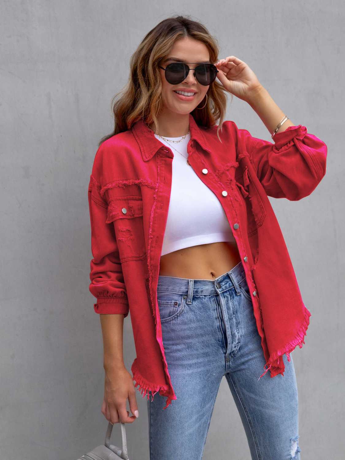 Distressed Drop Shoulder Denim Jacket