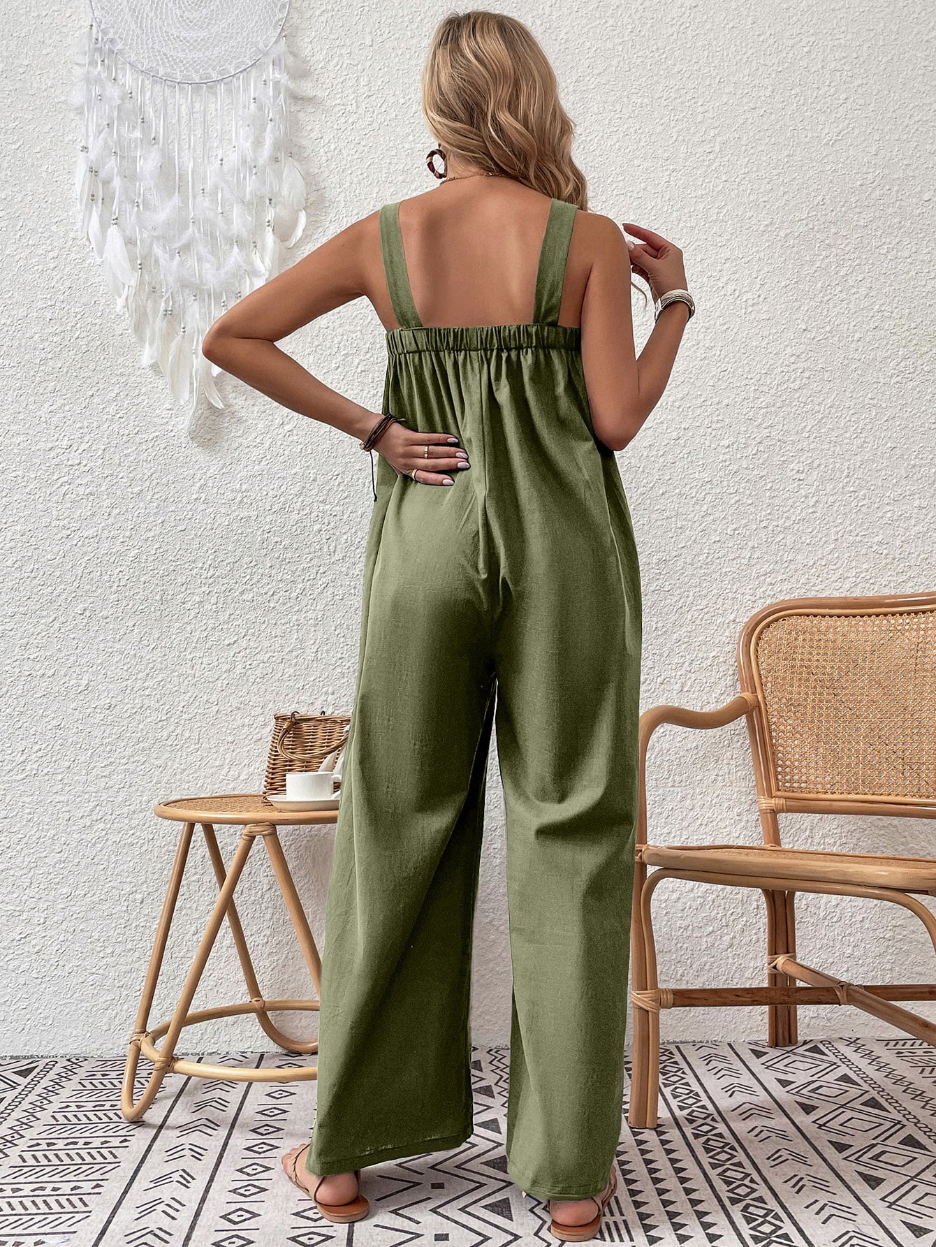 Square Neck Sleeveless Wide Leg Jumpsuit