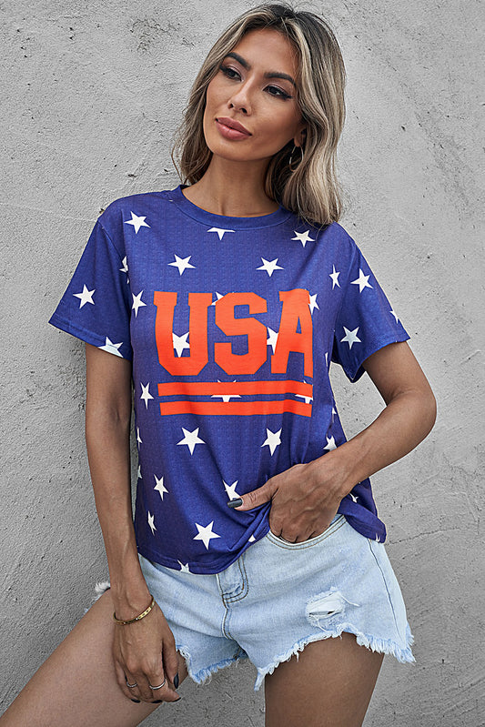 USA Star Print Round Neck T-Shirt